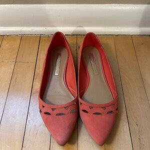 Audrey Brooke Coral Suede Pointed-Toe Flats | Cutout Detail